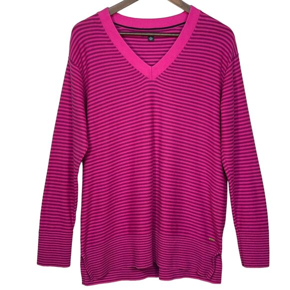 Tommy‎ Hilfiger V-Neck Sweater Women Size XL Purple Stripe Stretch Cotton 982264 - Picture 1 of 11